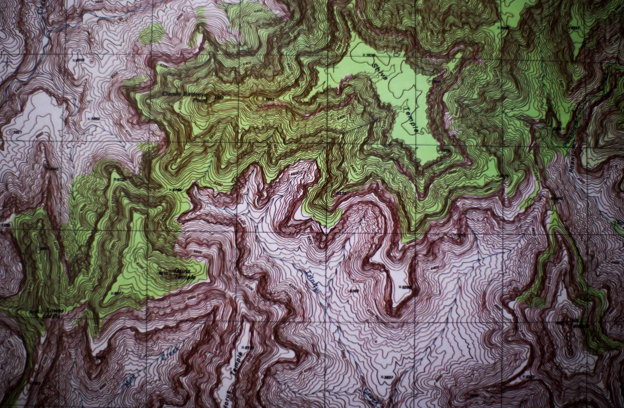 The Grand Canyon, United States Geographical Survey, 2009, hangs inside Mackinac Hall at GVSU.